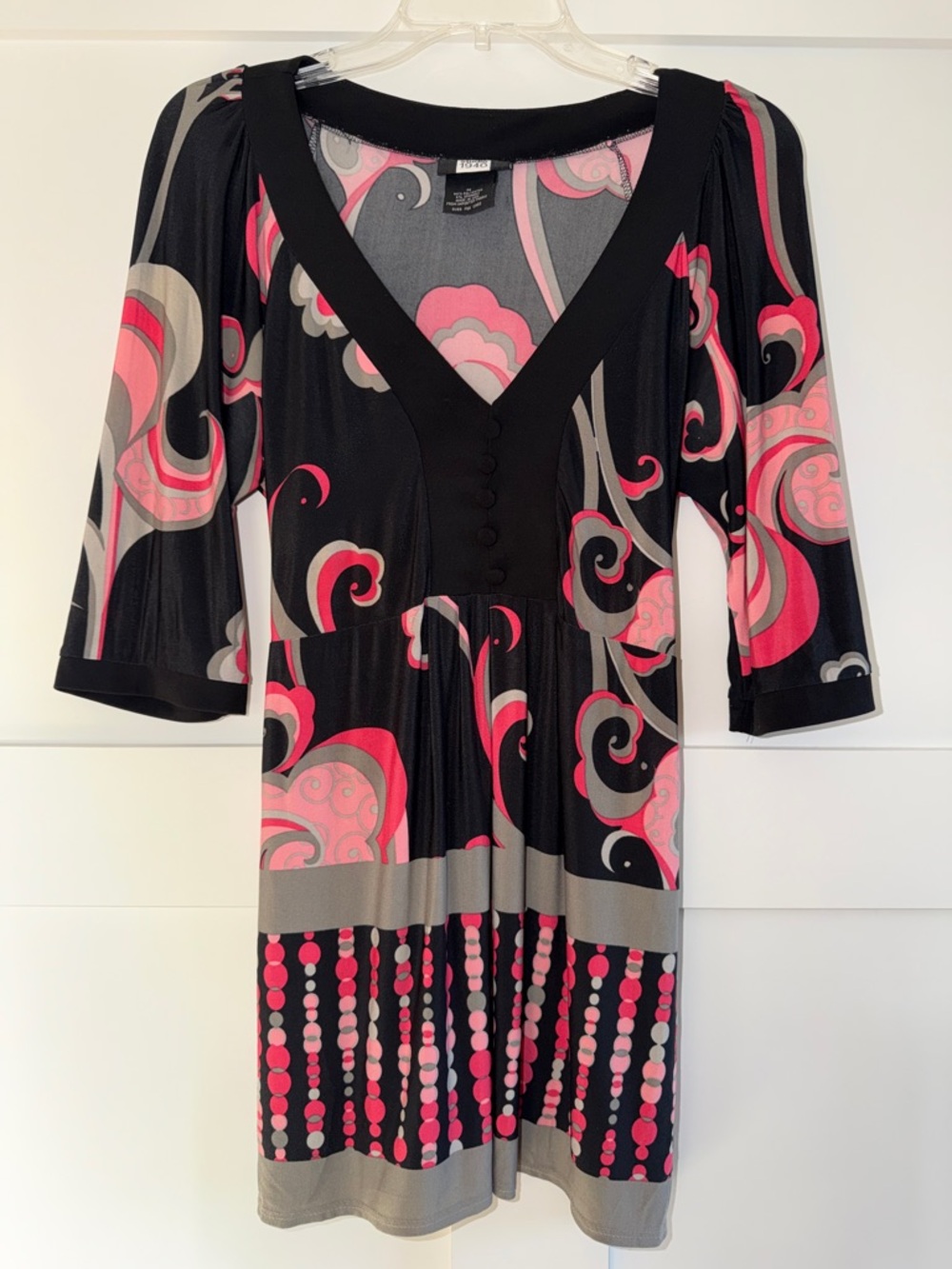 Studio 1940 Tunic Faux Front Buttons Tie Back Black Pink Gray Size Medium